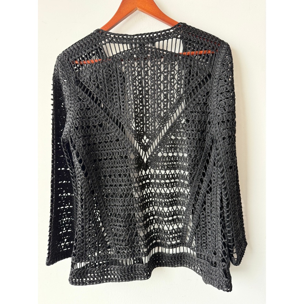 Berek Black Crochet Open Front Cardigan Petite XS Open Knit Lightweight Sweater - Picture 2 of 6